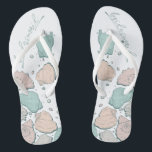 WEDDING SHOES | Modern Seashells Coral Teal Thongs<br><div class="desc">Cute coral and teal seashell design. Handwritten calligraphy that says bridesmaid- perfect for the bridesmaid to wear on the beach for a beach wedding ceremony. Design created for TheBarefootBride™ by © WhimsicalArtwork™. This is part of a wedding stationery suite collection with matching wedding accessories also baby shower and other occasion...</div>
