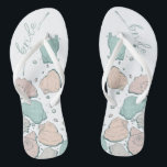 WEDDING SHOES | Modern Seashells Coral Teal Thongs<br><div class="desc">A fun coral and teal seashell design. Handwritten calligraphy that says Bride - perfect for the bride to wear on the beach for her beach wedding ceremony. Design created for TheBarefootBride™ by © WhimsicalArtwork™. This is part of a wedding stationery suite collection with matching wedding accessories also baby shower and...</div>