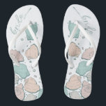 WEDDING SHOES | Modern Seashells Coral Teal Thongs<br><div class="desc">A fun coral and teal seashell design. Handwritten calligraphy that says Bride - perfect for the bride to wear on the beach for her beach wedding ceremony. Design created for TheBarefootBride™ by © WhimsicalArtwork™. This is part of a wedding stationery suite collection with matching wedding accessories also baby shower and...</div>