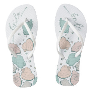 WEDDING SHOES   Modern Seashells Coral Teal Thongs