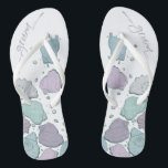 WEDDING SHOES | Modern Seashells Dusty Blue Lilac Thongs<br><div class="desc">Funky dusty blue and lilac seashell design. Handwritten calligraphy that says groom - perfect for the groom to wear on the beach for his beach wedding ceremony. Design created for TheBarefootBride™ by © WhimsicalArtwork™. This is part of a wedding stationery suite collection with matching wedding accessories also baby shower and...</div>