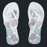 WEDDING SHOES | Modern Seashells Dusty Blue Lilac Thongs<br><div class="desc">Funky dusty blue and lilac seashell design. Handwritten calligraphy that says groom - perfect for the groom to wear on the beach for his beach wedding ceremony. Design created for TheBarefootBride™ by © WhimsicalArtwork™. This is part of a wedding stationery suite collection with matching wedding accessories also baby shower and...</div>