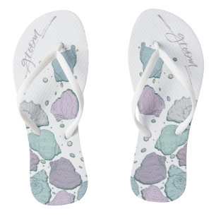 WEDDING SHOES   Modern Seashells Dusty Blue Lilac Thongs