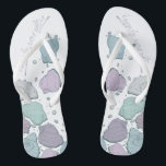 WEDDING SHOES | Modern Seashells Dusty Blue Lilac Thongs<br><div class="desc">A fun dusty blue and plum lilac seashell design. Handwritten calligraphy that says Happily Ever After - perfect for the bride and groom to wear on the beach for their beach wedding ceremony. Design created for TheBarefootBride™ by © WhimsicalArtwork™. This is part of a wedding stationery suite collection with matching...</div>