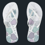 WEDDING SHOES | Modern Seashells Dusty Blue Lilac Thongs<br><div class="desc">A fun dusty blue and plum lilac seashell design. Handwritten calligraphy that says Happily Ever After - perfect for the bride and groom to wear on the beach for their beach wedding ceremony. Design created for TheBarefootBride™ by © WhimsicalArtwork™. This is part of a wedding stationery suite collection with matching...</div>