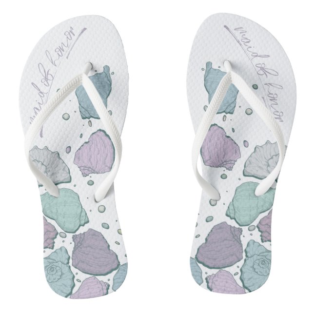 WEDDING SHOES | Modern Seashells Lilac Dusty Blue Thongs (Footbed)