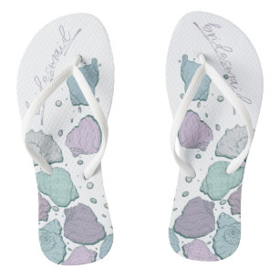 WEDDING SHOES   Modern Seashells Lilac Dusty Blue Thongs