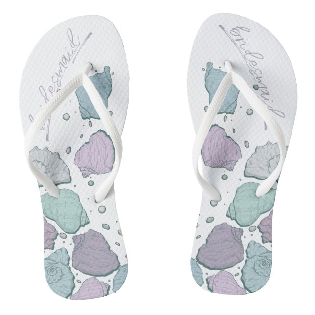 WEDDING SHOES | Modern Seashells Lilac Dusty Blue Thongs (Footbed)