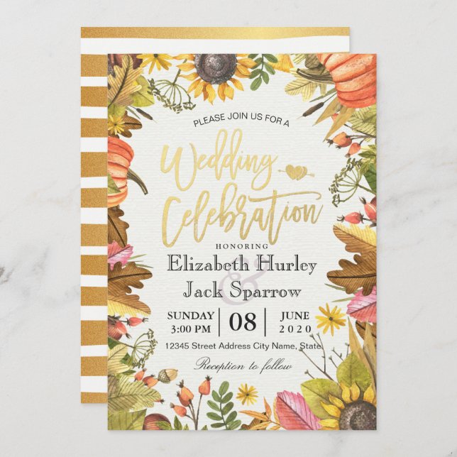 Wedding Shower Autumn Fall Maple Leaves Pumpkin Invitation (Front/Back)