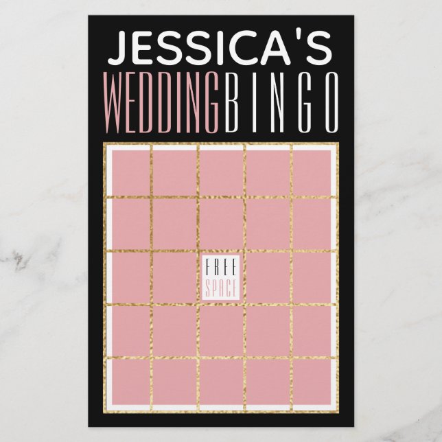 Wedding Shower BINGO Elegant Gold and Black Design Flyer (Front)
