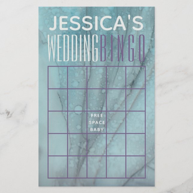 Wedding Shower BINGO Turquoise and Lavenders Flyer (Front)