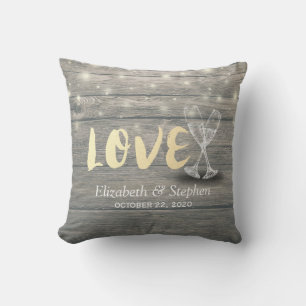 Wedding Shower Champagne Glasses Wood String Light Cushion