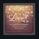 Wedding Shower Champagne Glasses Wood String Light Gift Box<br><div class="desc">Modern Wedding Gift Box Templates - Elegant Lettering Script,  Vintage Champagne Glasses and String Lights on Rustic Wood Background.
A Perfect Design for your Big Day. All text style,  colours,  sizes can be modified to fit your needs!</div>
