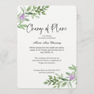 Wedding Shower Change of Plans lavender Invitation