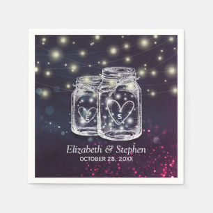 Wedding Shower Chic Mason Jar Purple String Lights Napkin