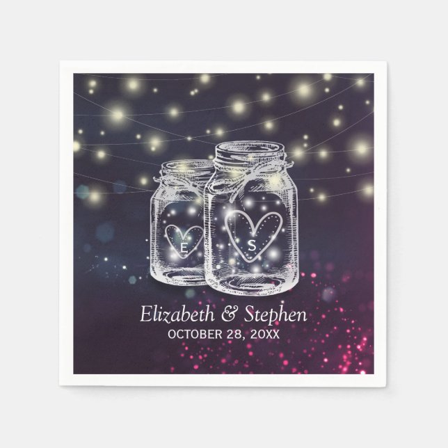 Wedding Shower Chic Mason Jar Purple String Lights Napkin (Front)