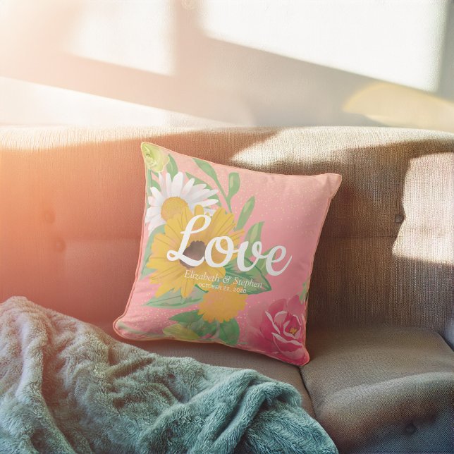 Wedding Shower Chic Rose Flowers Pink Gold Glitter Cushion (Creator Uploaded)