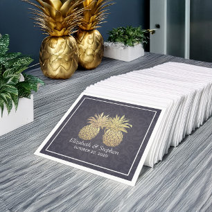 Wedding Shower Elegant Gold Pineapple Couple Blue Napkin