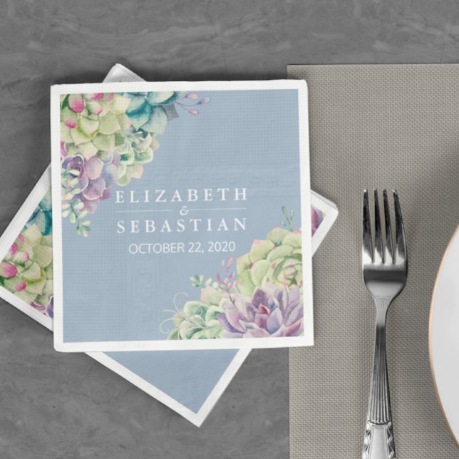 Wedding Shower Elegant Watercolor Succulent Plants Napkin (Creator Uploaded)