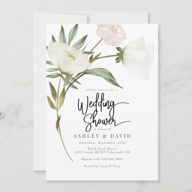 Wedding Shower Greenery and Flowers Invitation (Front)