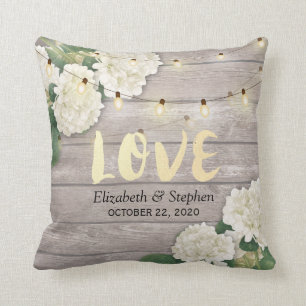 Wedding Shower Hydrangea Flower String Lights Wood Cushion