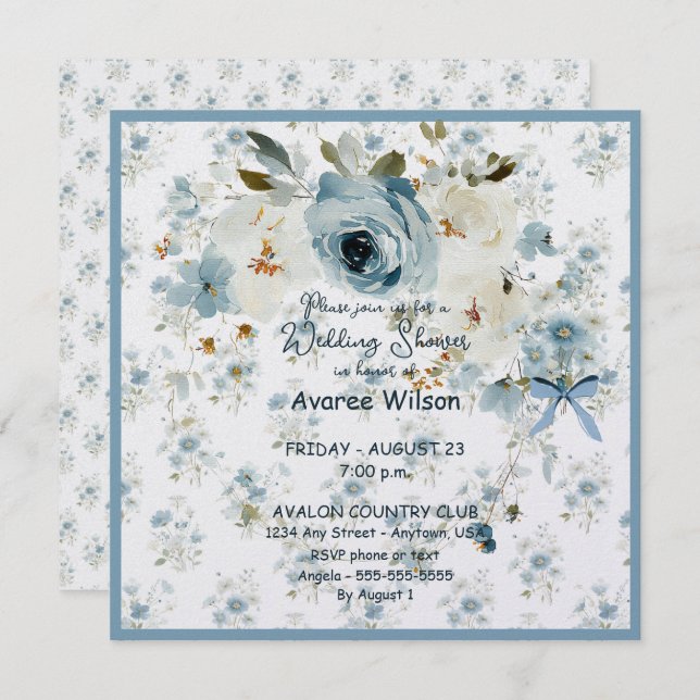 Wedding Shower in Blue Floral Card (Front/Back)