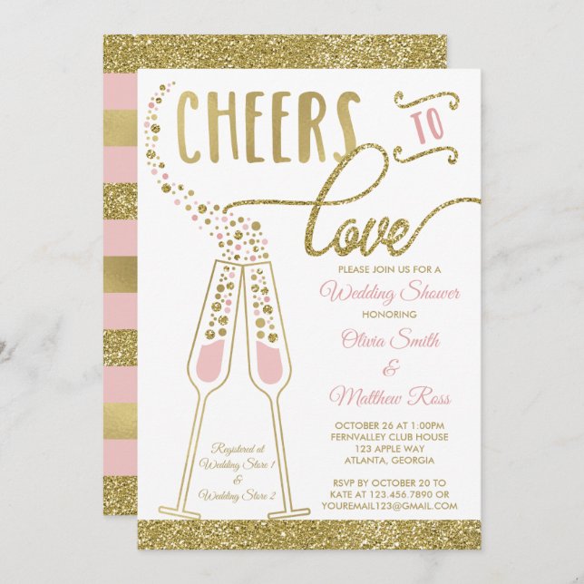 Wedding Shower Invitation, Faux Glitter/Foil Invitation (Front/Back)