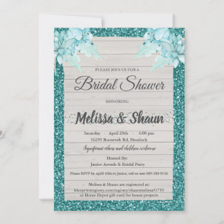 Wedding Shower Invite - Teal Rustic Bling
