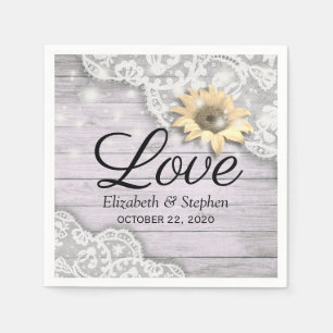 Wedding Shower Lace Sunflower Wood String Lights Napkin