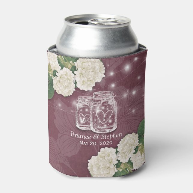 Wedding Shower Mason Jars Hydrangea String Lights Can Cooler (Can Front)