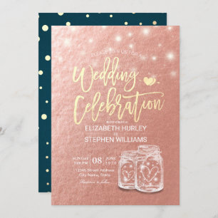 Wedding Shower Mason Jars String Lights Rose Gold Invitation