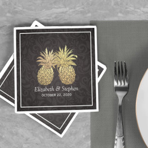 Wedding Shower Modern Black Gold Pineapple Couple Napkin