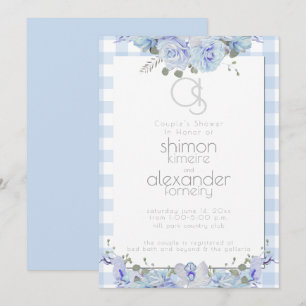 Wedding Shower Monogram, Painted Floral Blue Invitation