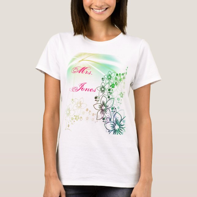 Wedding Shower Party Flowers Art Custom Name T-Shirt (Front)