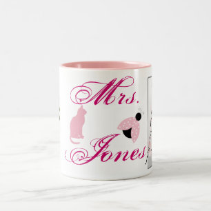 Wedding Shower Party Pink Flowers Monogrammed Name Two-Tone Coffee Mug