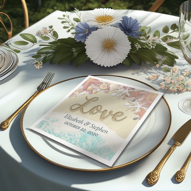 Wedding Shower Summer Sea Beach Starfish Seashells Napkin (Creator Uploaded)