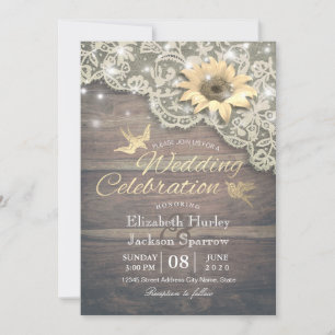 Wedding Shower Vintage Lace Sunflower Rustic Wood Invitation