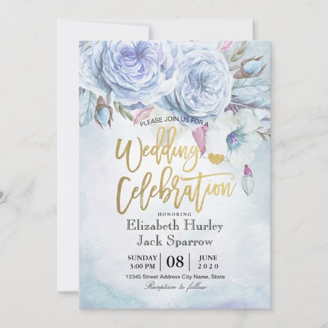 Wedding Shower Watercolor Bohemian Floral Feathers Invitation (Front)