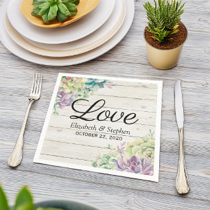 Wedding Shower Watercolor Succulents Rustic Wood Napkin