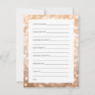 Wedding Shower Wishes Copper Glitter Lights Advice Card