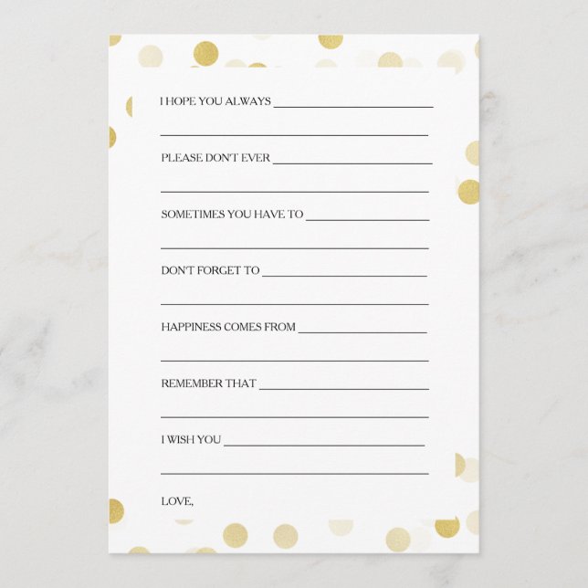 Wedding Shower Wishes Gold Foil Glitter Lights Advice Card (Front)