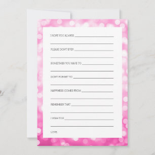 Wedding Shower Wishes Pink Glitter Lights Advice Card