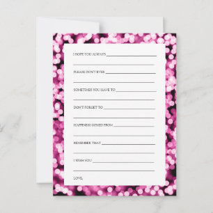 Wedding Shower Wishes Pink Sparkly Lights Advice Card