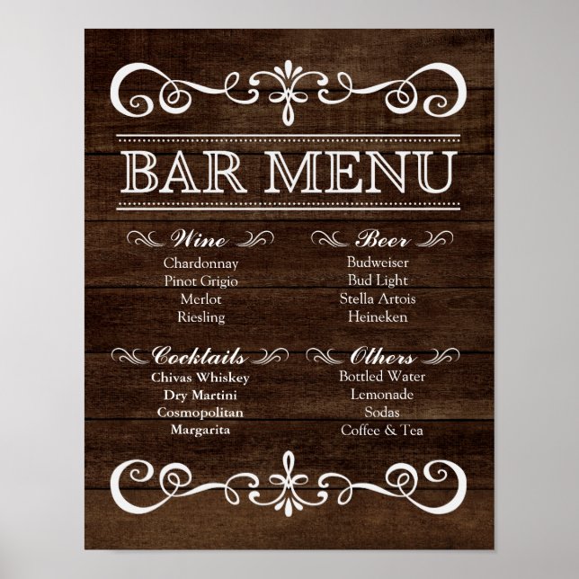 Wedding Sign – Bar Menu Rustic Wedding Sign (Front)
