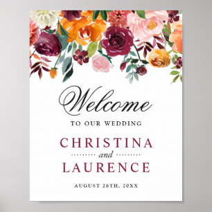 Wedding Sign Burgundy Blush Pink Orange Flowers