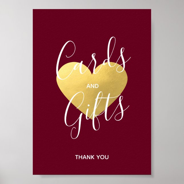 Wedding Sign Burgundy Gold Heart | CARDS and GIFTS (Front)