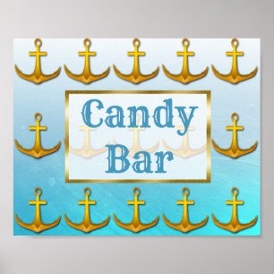 Wedding Sign Candy Bar Oceanic Aqua Blue & Gold