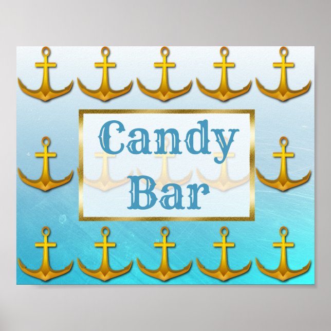 Wedding Sign Candy Bar Oceanic Aqua Blue & Gold (Front)