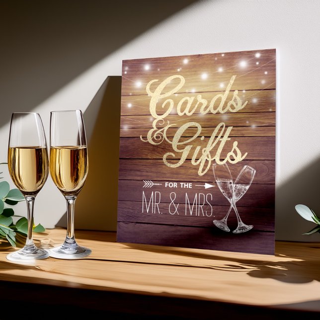 Wedding Sign Cards & Gifts Champagne Glasses Wood (Creator Uploaded)
