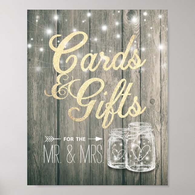 Wedding Sign Cards & Gifts Rustic Wood Mason Jars (Front)